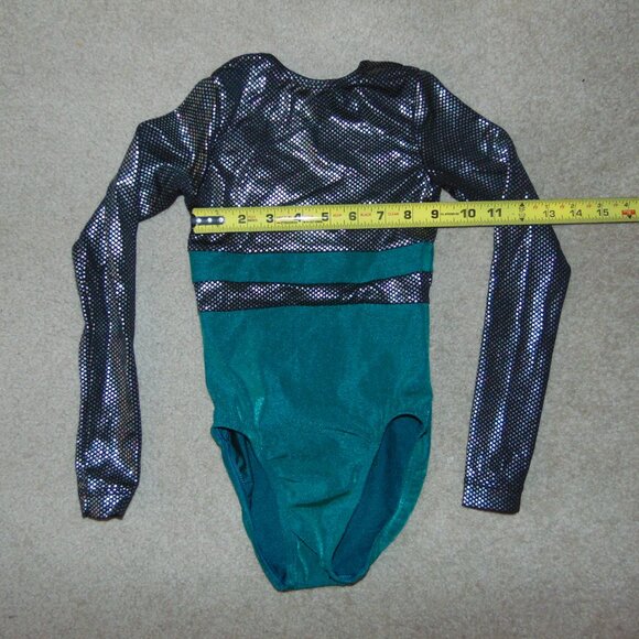 GK Long Sleeve Green Silver Leotard M - Picture 6 of 6